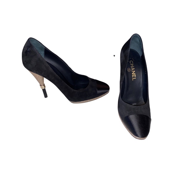 Chanel black suede & Satin Heels: LIKE NEW - Picture 3 of 7